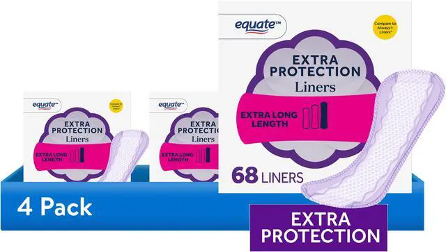 Main image of (4 pack) Equate Extra Protection Everyday Panty Liners, Extra Long Length, 68 Count