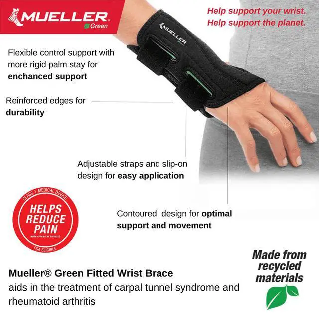 Alt view image 4 of 6 - Mueller Green Fitted Wrist Brace, Right Hand, Unisex, One Size Fits Most, Black