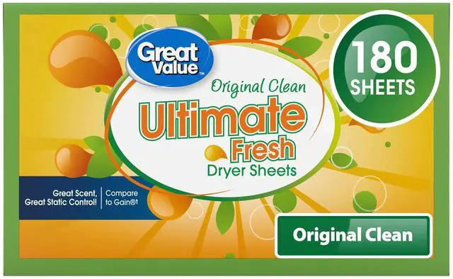 Main image of Great Value Ultimate Fresh Dryer Sheets, Original Clean, 180 Count, Compare to Gain®