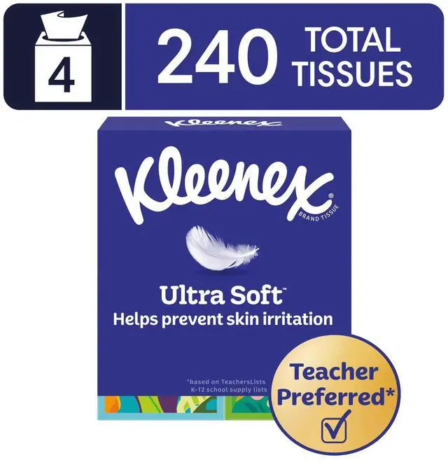 Main image of Kleenex Ultra Soft 3-Ply Cube Box Facial Tissues, 4 Pack (240 Total Tissues)