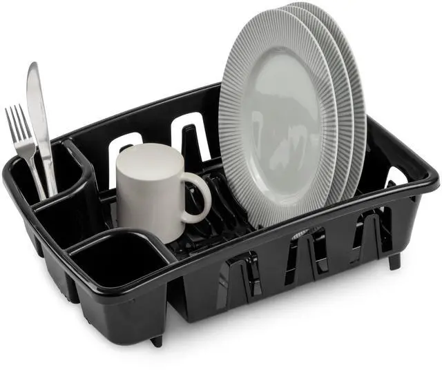 Alt view image 4 of 6 - Sterilite DrainRack, Dishrack and Drainboard All-in-One, Inclined Base for Draining, Black