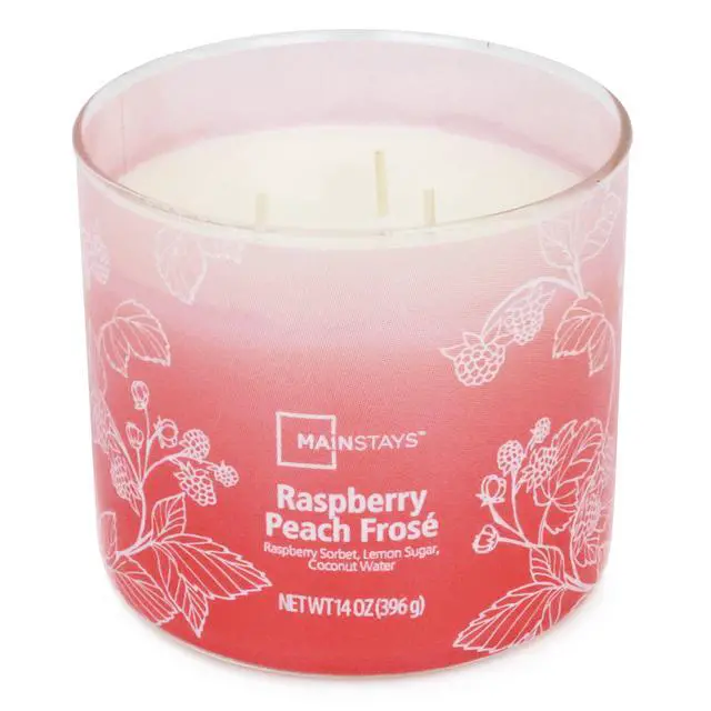 Alt view image 2 of 6 - Mainstays 3-Wick Ombre Wrap Raspberry Peach Scented Candle, 14 oz