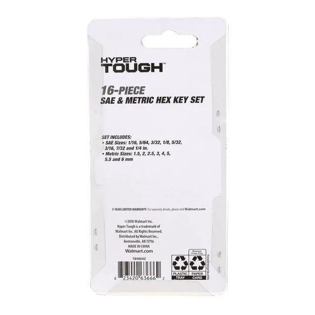Alt view image 3 of 4 - Hyper Tough 16 Piece Hex Key Set with 8 SAE and 8 Metric Sizes