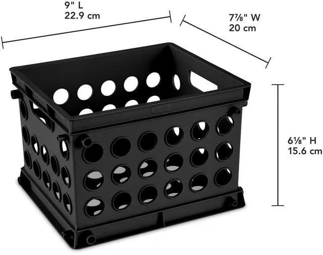 Alt view image 2 of 6 - (6 pack) Sterilite Mini Crate, Multi-Purpose Plastic Storage Bin with Through Handles, Stackable, Black