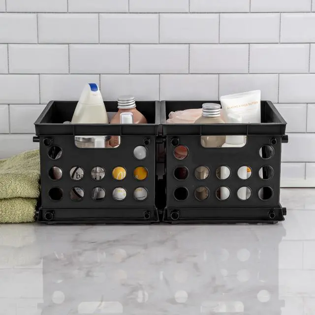 Alt view image 6 of 6 - (6 pack) Sterilite Mini Crate, Multi-Purpose Plastic Storage Bin with Through Handles, Stackable, Black