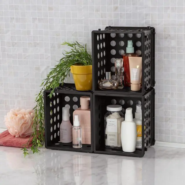Alt view image 4 of 6 - (6 pack) Sterilite Mini Crate, Multi-Purpose Plastic Storage Bin with Through Handles, Stackable, Black