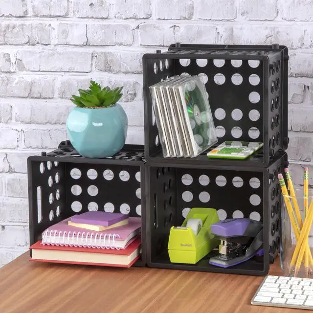 Alt view image 3 of 6 - (6 pack) Sterilite Mini Crate, Multi-Purpose Plastic Storage Bin with Through Handles, Stackable, Black
