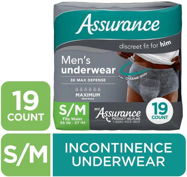 Main image of Assurance Men's Incontinence Underwear, S/M, Maximum Absorbency, 19 Count