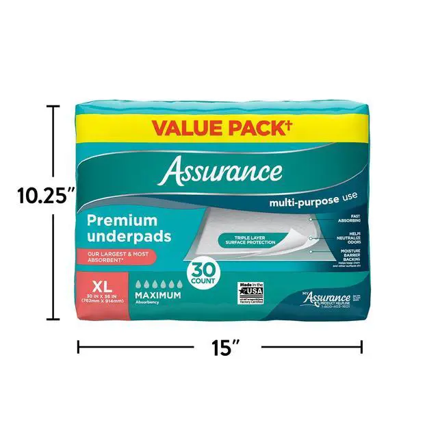 Alt view image 5 of 6 - Assurance Unisex Premium Underpad for Adults, XL, Maximum Absorbency, 30 Count