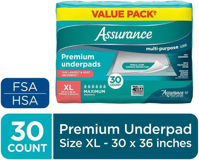 Main image of Assurance Unisex Premium Underpad for Adults, XL, Maximum Absorbency, 30 Count