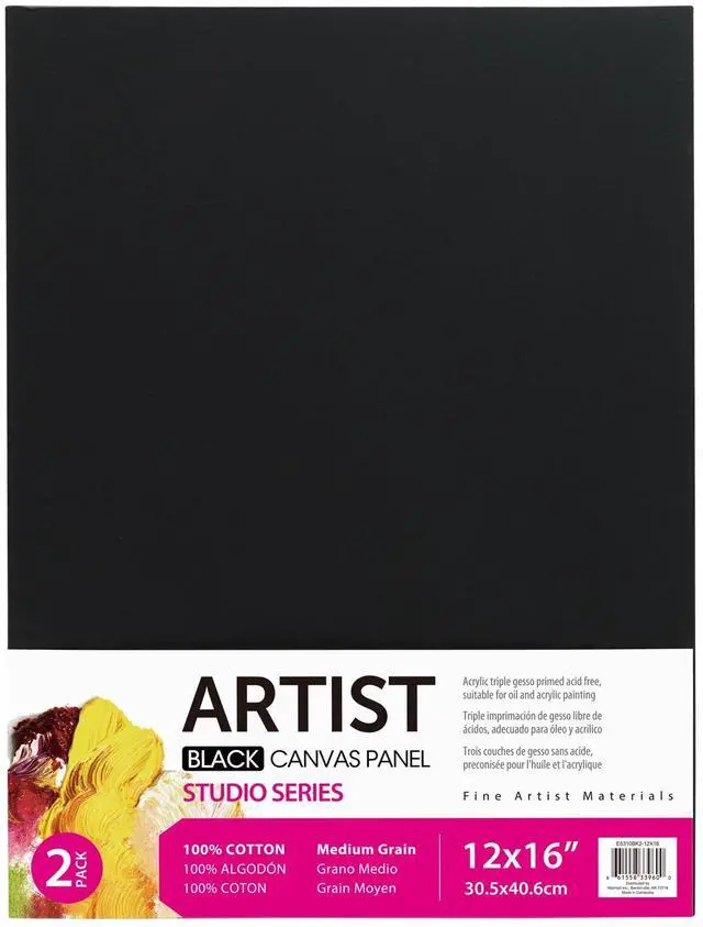 Main image of Studio Canvas Panel, 100% Cotton Acid Free Black Canvas, 12"X16", 2 Pieces, Academic Canvas, Great Chioce for Beginners and Hobbyists of All Skill Levels.