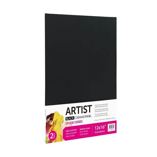 Alt view image 2 of 4 - Studio Canvas Panel, 100% Cotton Acid Free Black Canvas, 12"X16", 2 Pieces, Academic Canvas, Great Chioce for Beginners and Hobbyists of All Skill Levels.