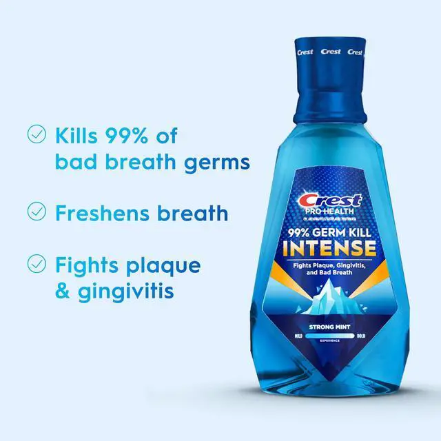Alt view image 3 of 7 - Crest Mouthwash, Pro-Health Intense Mouthwash/Mouth Rinse, Strong Mint, 1 L (33.8 fl oz)