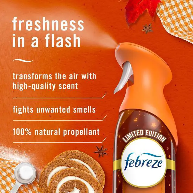Alt view image 5 of 7 - Febreze Odor-Fighting Air Freshener Spray, Room Spray, Pumpkin Roll Air Mist, 8.1 oz, 2ct