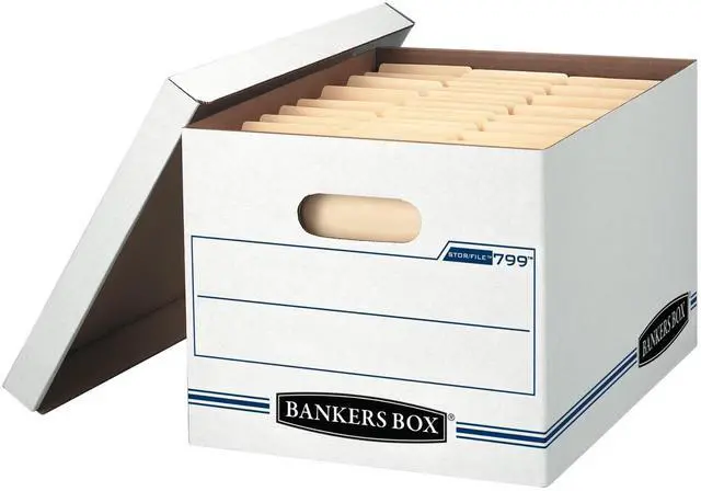 Main image of Bankers Box Basic Duty Letter/Legal File Storage Box with Lids, 10 Pack, White Corrugate Cardboard