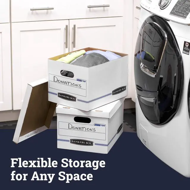 Alt view image 4 of 7 - Bankers Box Basic Duty Letter/Legal File Storage Box with Lids, 10 Pack, White Corrugate Cardboard