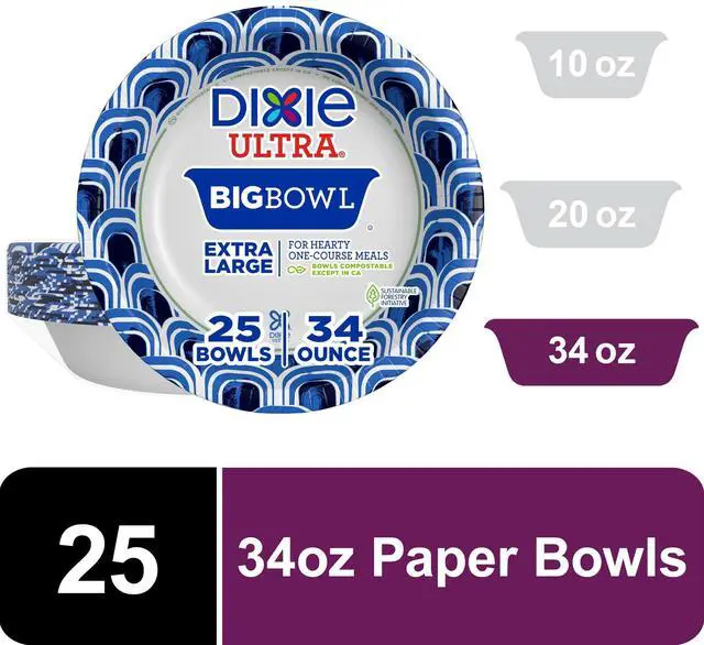 Main image of Dixie Ultra Big Bowl Disposable Paper Bowls, 34 oz, Multi-Color, 25 Count