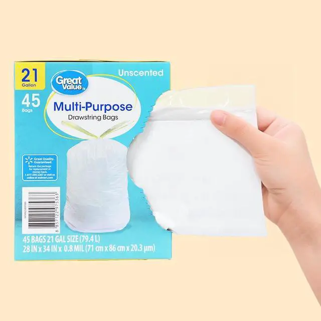 Alt view image 3 of 5 - Great Value 21 Gallon Drawstring Trash Bag, Unscented, 45 Bags