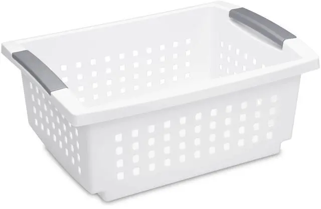 Main image of Sterilite Medium Stacking Basket, Open Plastic Bin, Space Saving Organizers, White
