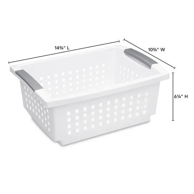 Alt view image 5 of 7 - Sterilite Medium Stacking Basket, Open Plastic Bin, Space Saving Organizers, White