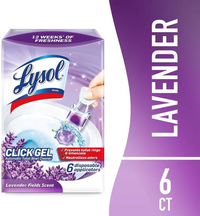 Main image of (2 pack) Lysol® Click Gel Automatic Toilet Bowl Cleaner, Gel Toilet Bowl Cleaner, for Cleaning and Refreshing, Brand New Day Lavender Fields Scent, 6 Applicators