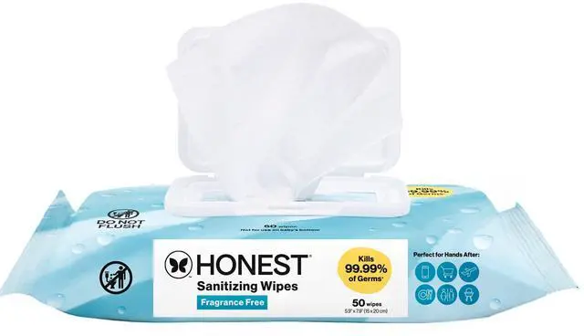 Main image of The Honest Company Fragrance Free Sanitizing Alcohol Wipes, Antibacterial with Aloe, Kills 99.99% of Germs, 50 Count