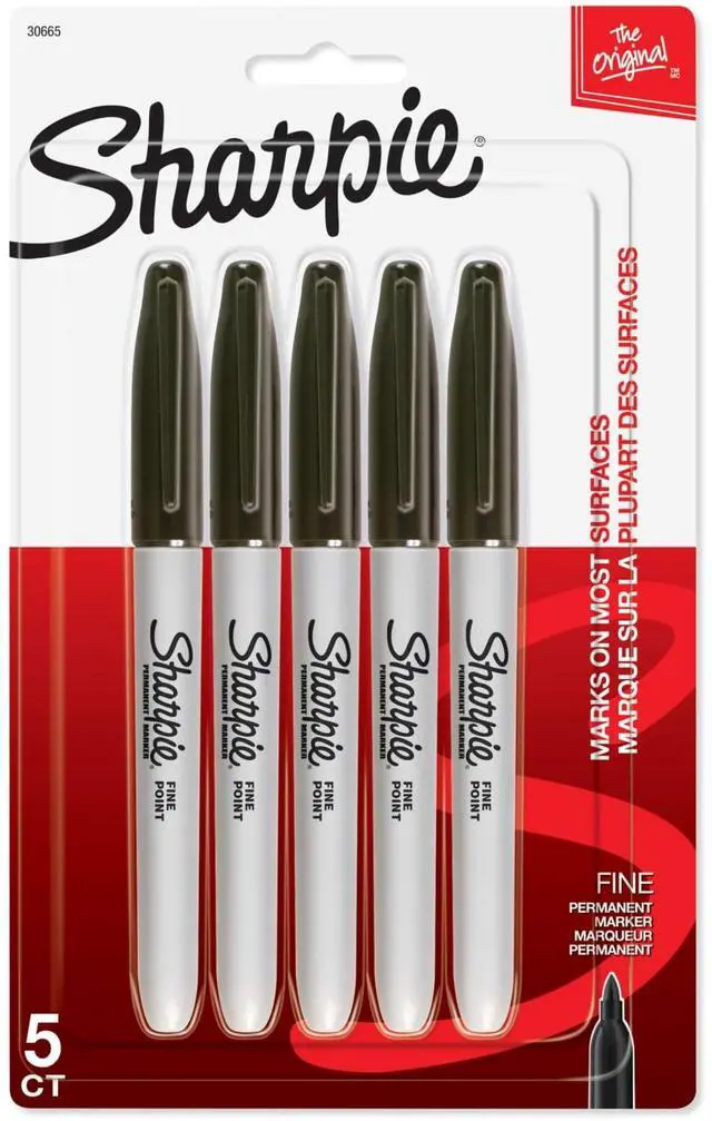 Main image of Sharpie Permanent Markers, Fine Point, Black, 5 Count