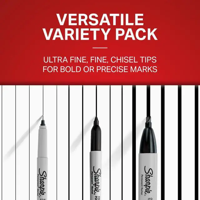 Alt view image 5 of 6 - Sharpie Permanent Markers, Multi-Tip Pack, Fine/Ultra Fine/Chisel Tip, Black, 6 Count