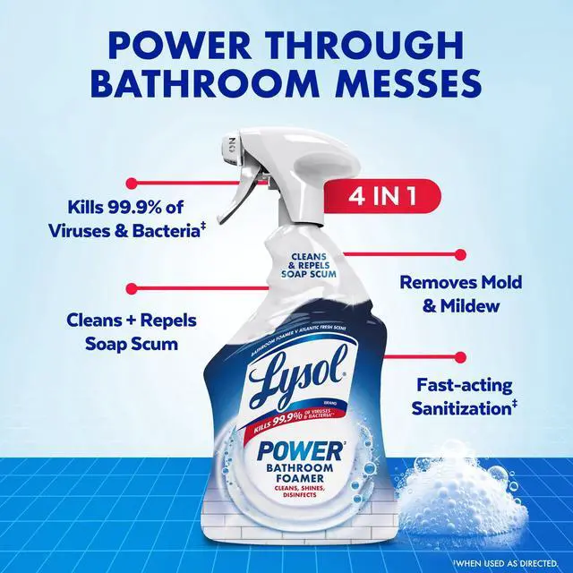 Alt view image 4 of 6 - Lysol Power Foaming Bathroom Cleaner, Multipurpose Cleaner & Disinfectant Spray, Household Cleaning Supplies, for Bathtub, Tile, Sink & Shower, Zero Bleach, 32 fl oz