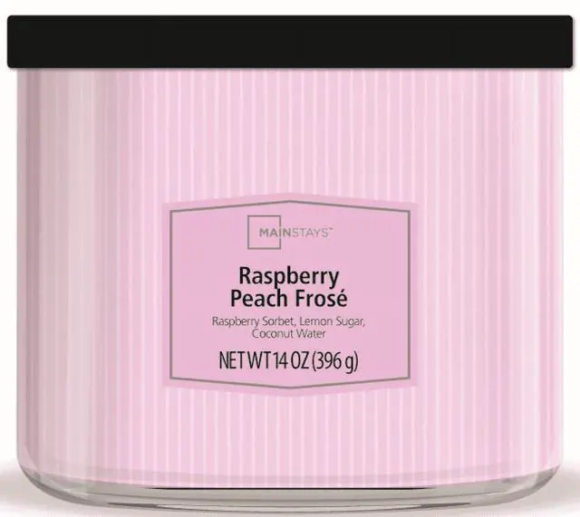 Main image of Mainstays 3-Wick Raspberry Peach Frose Candle with Textured Wrap, 14 oz