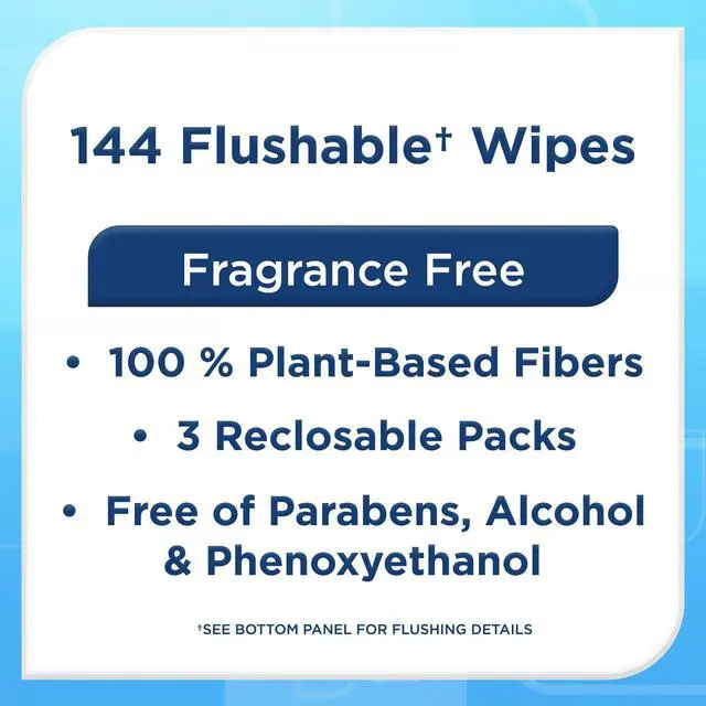 Alt view image 2 of 6 - Equate Flushable Wet Wipes, Fragrance Free, 144 Wipes, 3 Pack