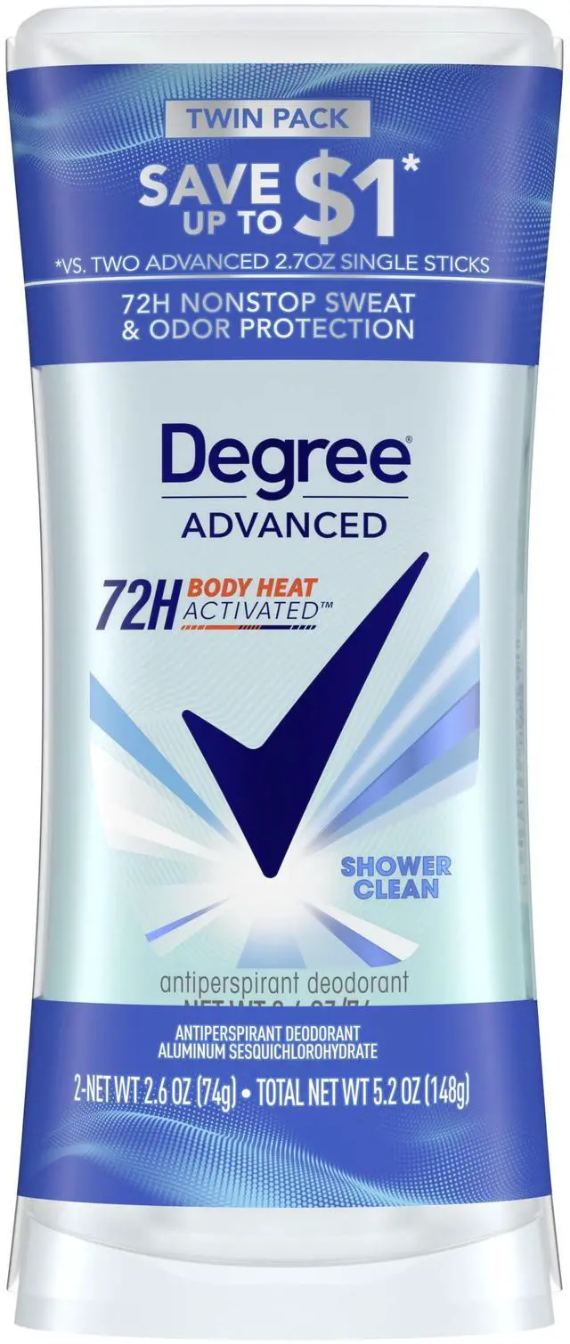 Main image of Degree Advanced Women's Antiperspirant Deodorant Stick Twin Pack Shower Clean, 2.6 oz