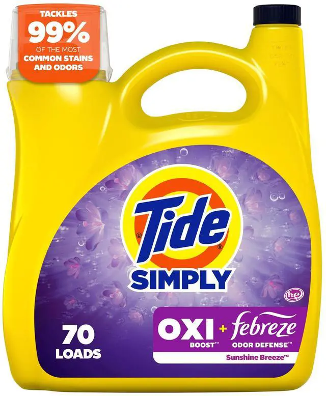 Alt view image 3 of 4 - Tide Simply Laundry Detergent Liquid, Oxi Boost + Febreze Odor Defense, Sunny Breeze Scent, 94 fl oz, 70 Loads