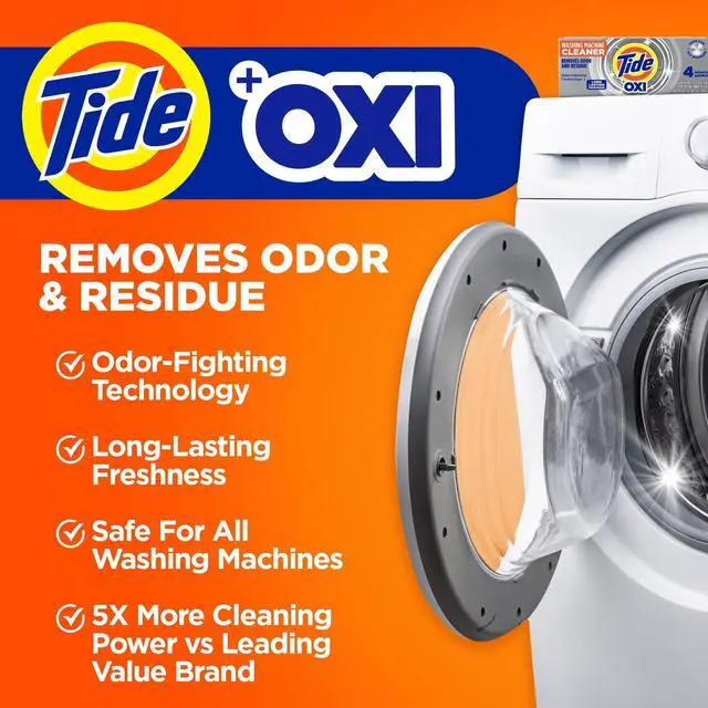 Alt view image 3 of 7 - Tide Washing Machine Cleaner with Oxi Powder, Odor Eliminator and Washer Residue Remover, 4 Count