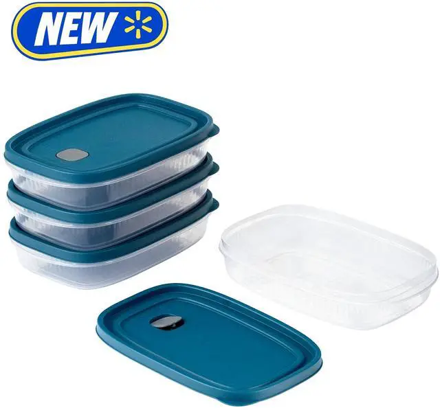 Alt view image 6 of 7 - Mainstays Reusable Food Storage Container, Medium Rectangle, Plastic, 4-Pack, 4 Containers with Lids, 5.2 Cups, Ideal for Meal Planning