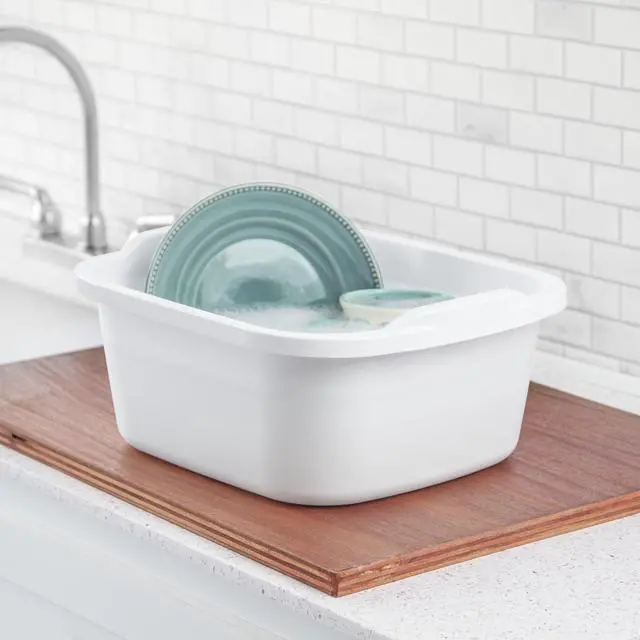 Alt view image 7 of 7 - (2 pack) Sterilite 12 Qt. Dishpan, Multi-Purpose Plastic Wash Tub, Kitchen, Sink, White