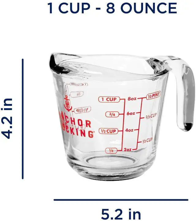 Alt view image 3 of 7 - (2 pack) Anchor Hocking 1-Cup Glass Measuring Cup with Easy-Grip Handle and Spout