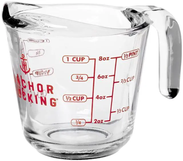 Alt view image 5 of 7 - (2 pack) Anchor Hocking 1-Cup Glass Measuring Cup with Easy-Grip Handle and Spout
