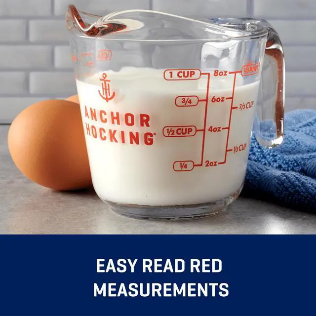 Alt view image 7 of 7 - (2 pack) Anchor Hocking 1-Cup Glass Measuring Cup with Easy-Grip Handle and Spout