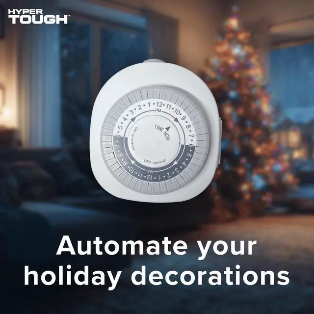 Alt view image 4 of 7 - Hyper Tough Indoor Grounded Analog Timer with 3-Prong Outlet, 15 Amps