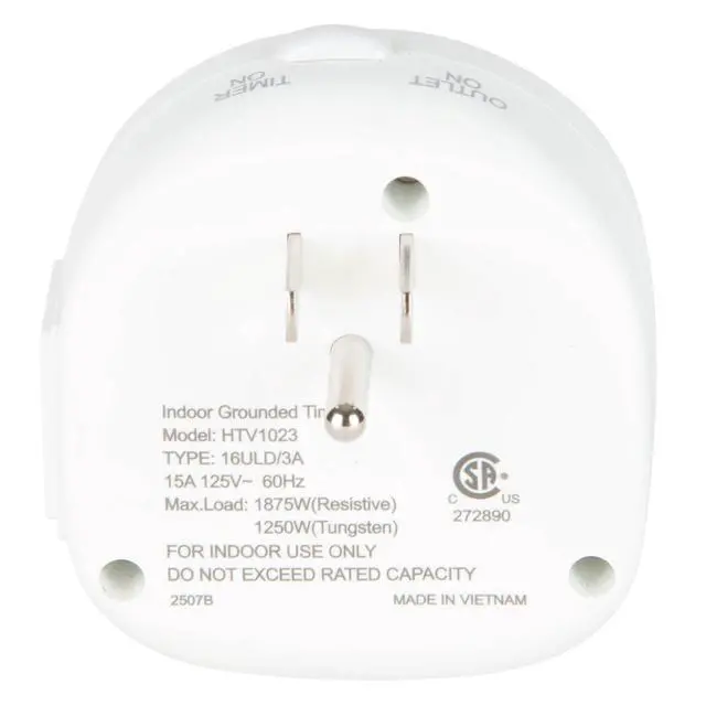 Alt view image 6 of 7 - Hyper Tough Indoor Grounded Analog Timer with 3-Prong Outlet, 15 Amps
