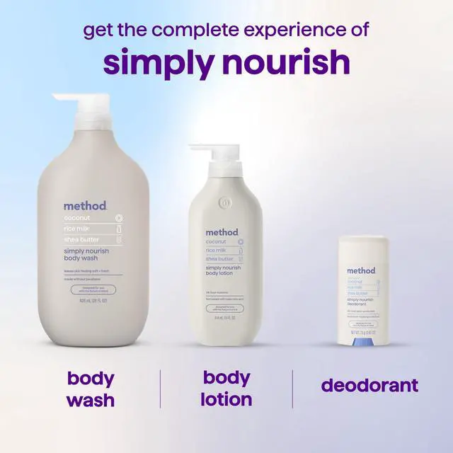 Alt view image 5 of 6 - method Body Wash, Simply Nourish - Leaves Skin Feeling Soft & Moisturized, Made Without Parabens, Notes of Coconut, Rice Milk & Shea Butter, 28 Fl Oz
