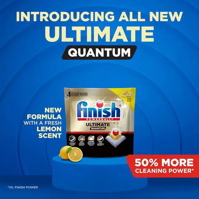 Alt view image 3 of 7 - Finish Ultimate Quantum Dishwasher Pods, New & Improved Formula, Dishwasher Detergent Dish Soap, Removes Burnt-On & Dried-On Stain, Degreasing & Scrubbing Power, Lemon Scent, 21 Count