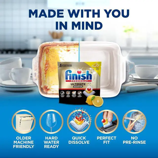 Alt view image 6 of 7 - Finish Ultimate Quantum Dishwasher Pods, New & Improved Formula, Dishwasher Detergent Dish Soap, Removes Burnt-On & Dried-On Stain, Degreasing & Scrubbing Power, Lemon Scent, 21 Count