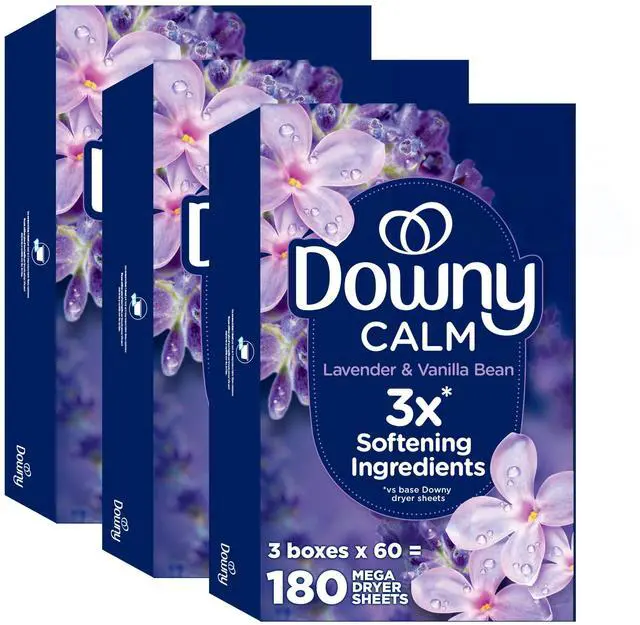 Main image of Downy Calm Mega Dryer Sheets, Large Fabric Softener Sheets, Static Guard & Softness Boost, 180 Count