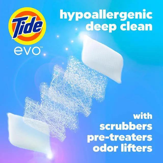 Alt view image 5 of 6 - Tide Evo Free & Gentle Laundry Detergent Tiles, Works on 100% of Common Stains, Unscented, 16 Count