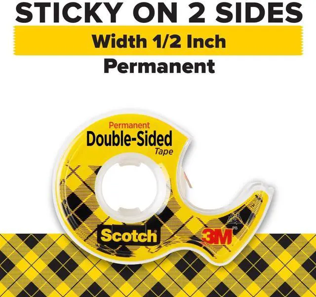 Alt view image 2 of 6 - Scotch Double-Sided Tape, 1/2 in x 250 in (12.7 mm x 6.35 m), 3 Pack
