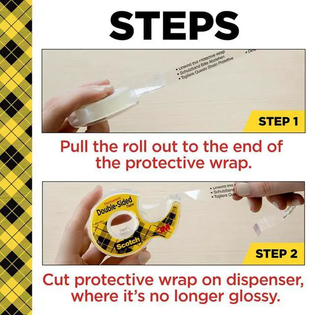 Alt view image 3 of 6 - Scotch Double-Sided Tape, 1/2 in x 250 in (12.7 mm x 6.35 m), 3 Pack