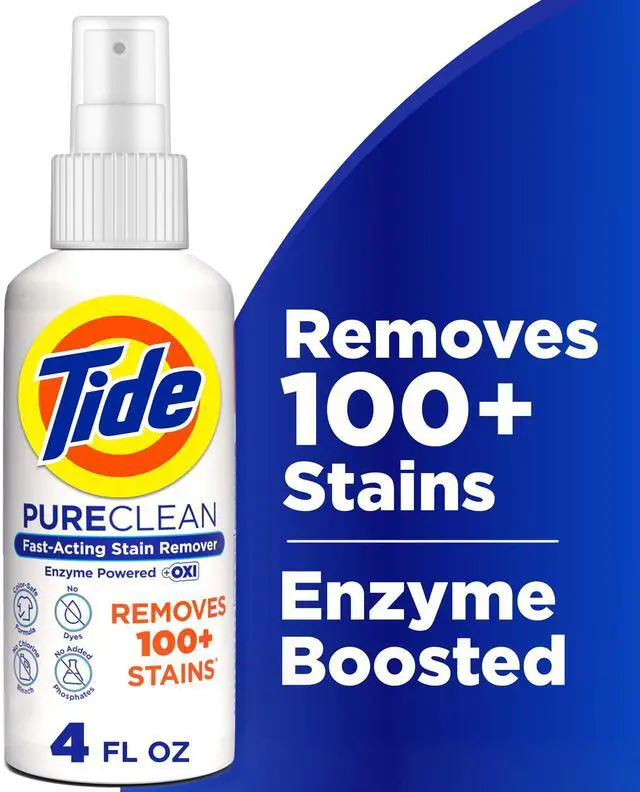 Main image of Tide PureClean Stain Remover, Enzyme Powered, With OXI, Fast-Acting and Color-Safe Formula, 4 fl oz