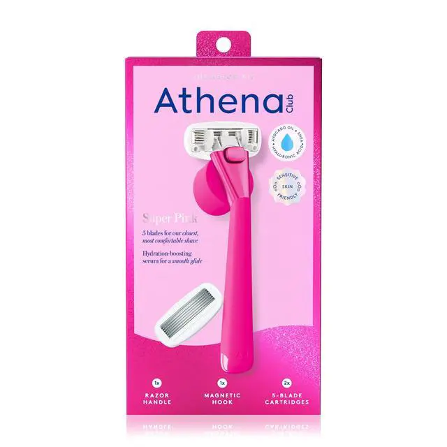 Main image of Athena Club Women's Razor Kit - Razor Handle, 2 5-Blade Refills, Shower Holder in Super Pink